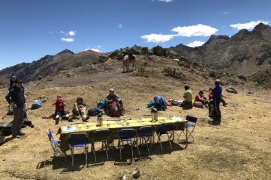 Trekking in Peru lunch break with panoramic views