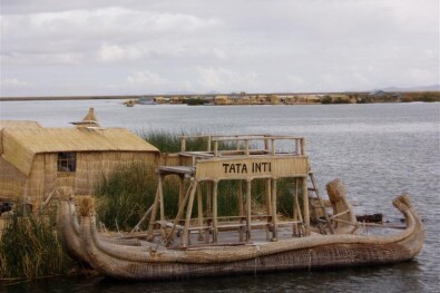 Reed boats on the Uros Islands Lake Titicaca 